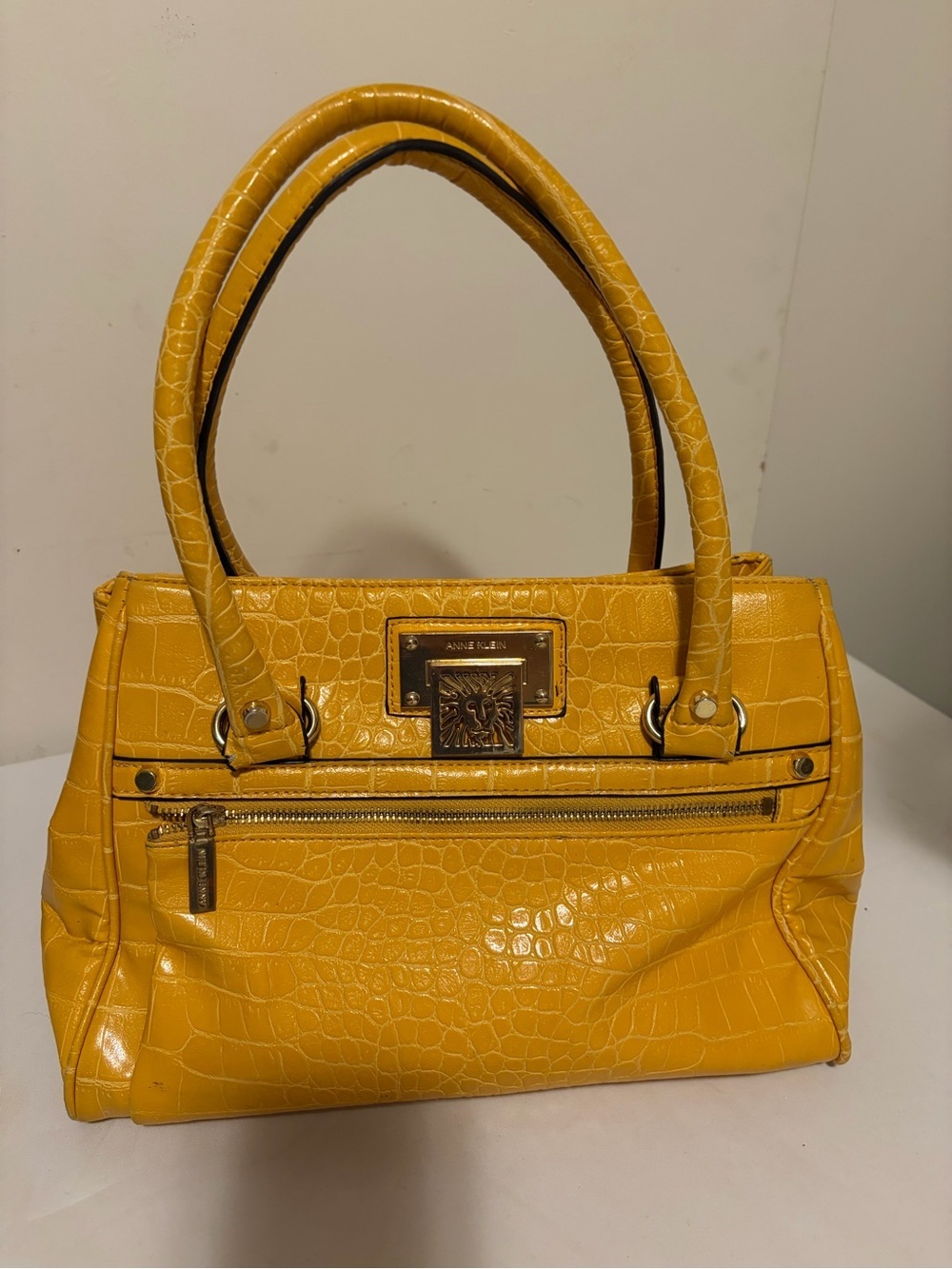 Anne Klein Mustard Croc-Embossed Top-Handle Satchel